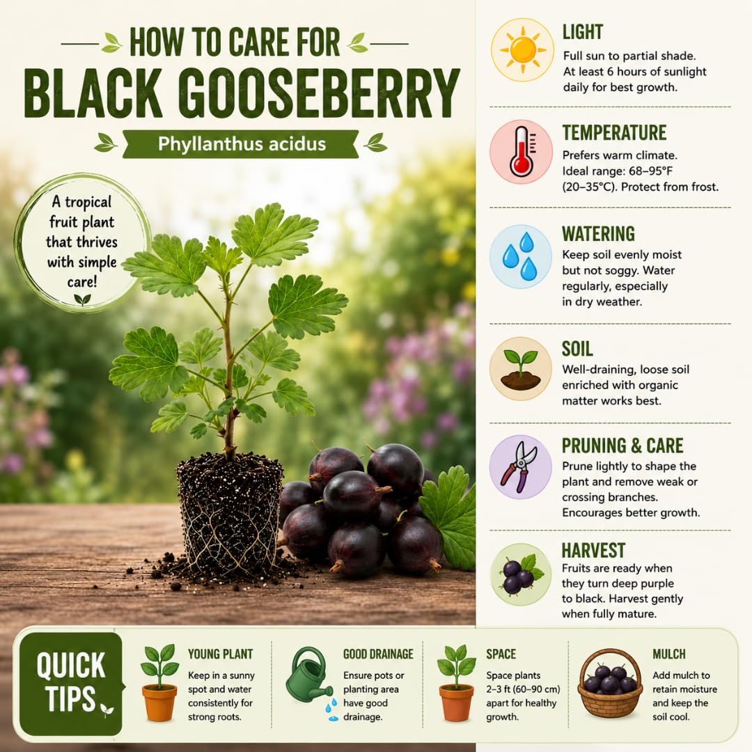 Black Gooseberry Bush Live Plant, 5-7 Inch Tall