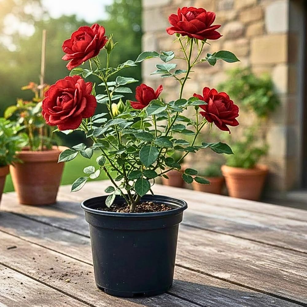 Red Rosa Live Plant, Rose Plant Live, Red Blooms Flower, 2 to 3 Feet in Height for Indoor Outdoor Planting