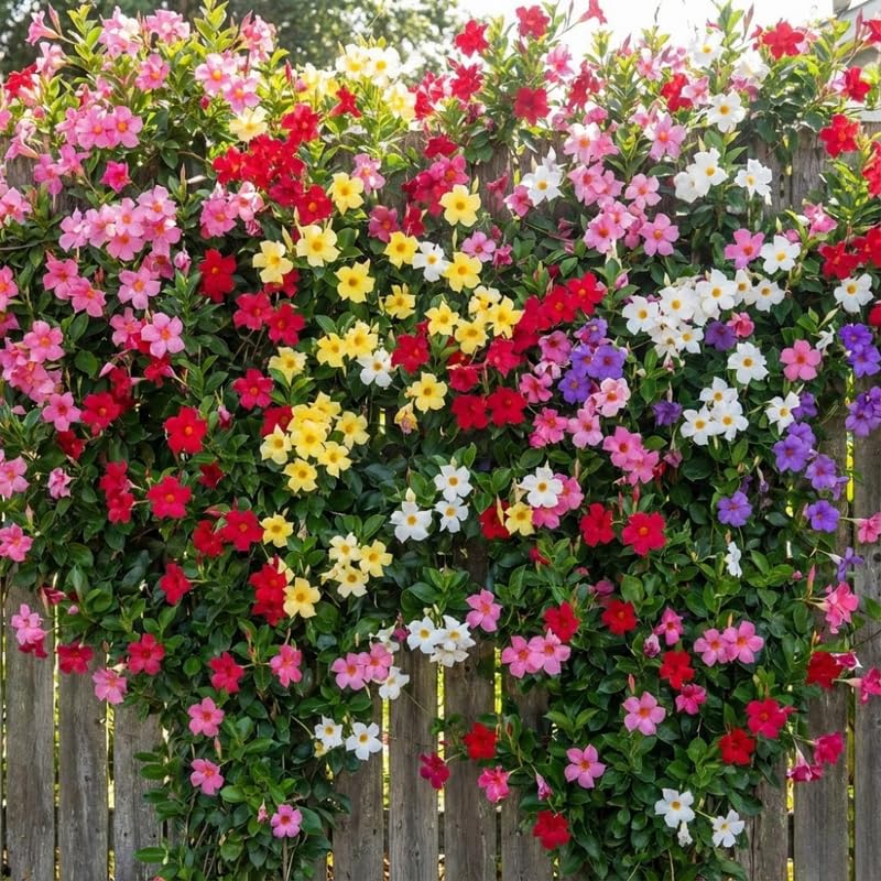 2 Random Bloom Mandevilla Live Plants Vine, Mandevilla Trees Seedlings, Winter Hardy, Spring Flowering Shrubs for Outdoor Planting, Starter Size 4-7" in Tall