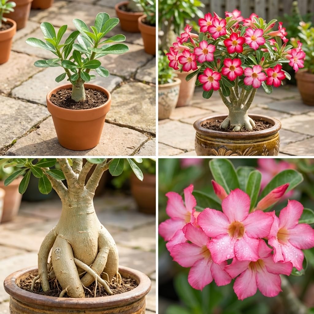 3 Mixed Desert Rose Plants Live, Live Adenium Obesum Succulents 4-6 Inches, Containers or Patio Growing