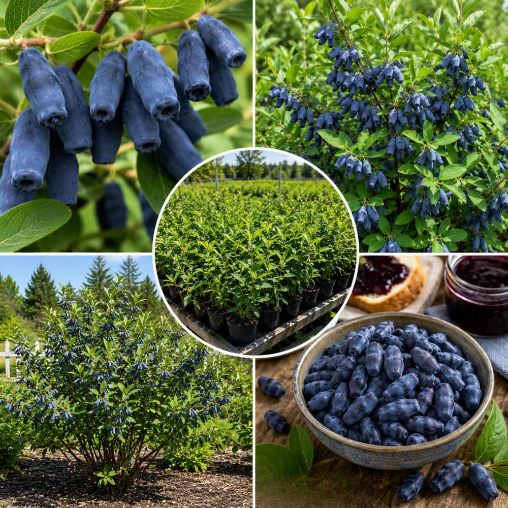 Blue Purple Honeyberry Plant Live, Haskap Berry Fruit Tree, 4-6 Inch Tall