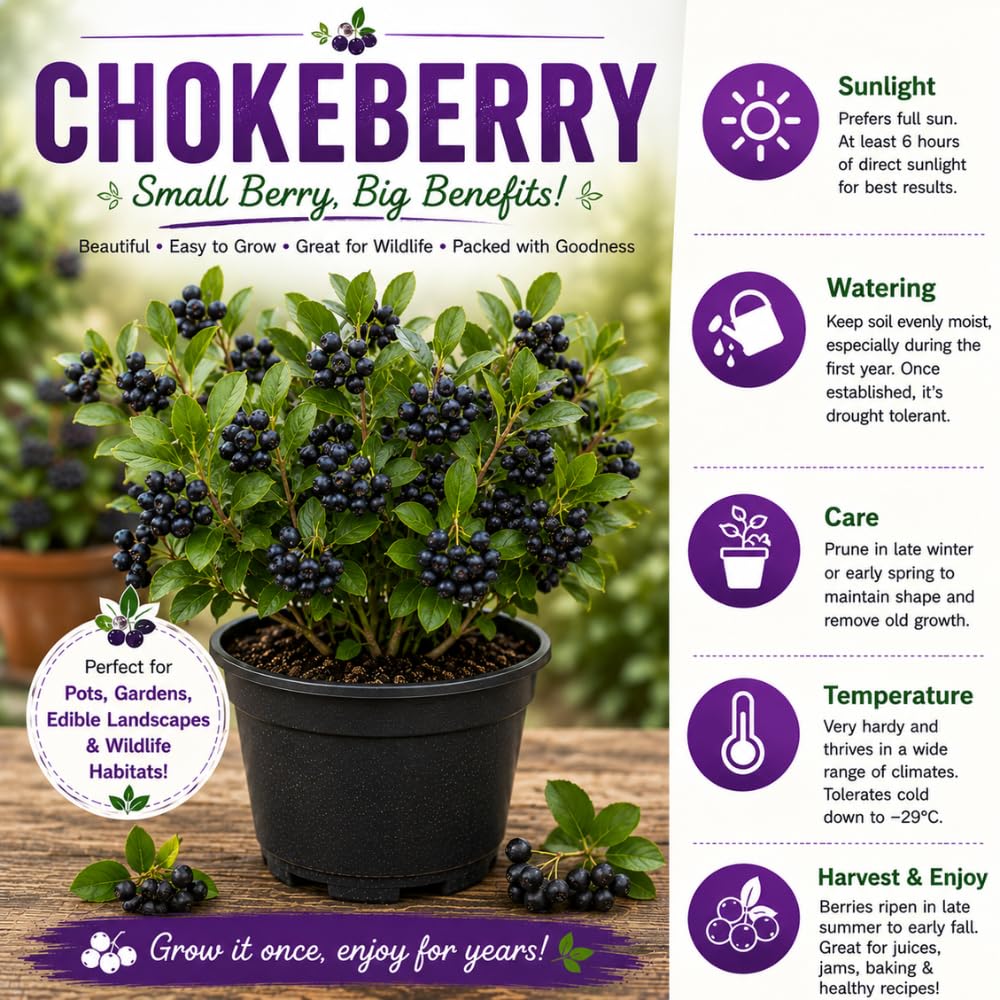Black Chokeberry Live Plant, Aronia Berry Plant, 5-8 Inch Tall