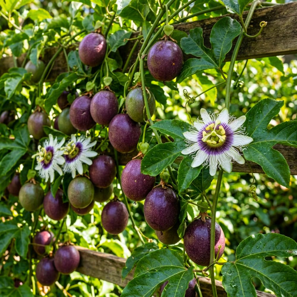 Purple Passion Fruit Plant Live, Passion Fruit Tree, 1 Gallon Pot, 1 Feet Tall, Sweet Fruits, Passionfruit Vine Plant for Trellis and Outdoor Garden, No Ship to CA