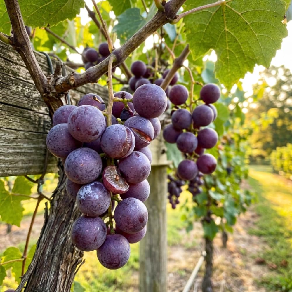 Muscadine Grape Live Plant, Grape Vine Plant 20-24 Inches Tall in 1 Gallon Pot, Fast Growing Vine, Sweet Purple Grapes for Growing, No Ship to CA