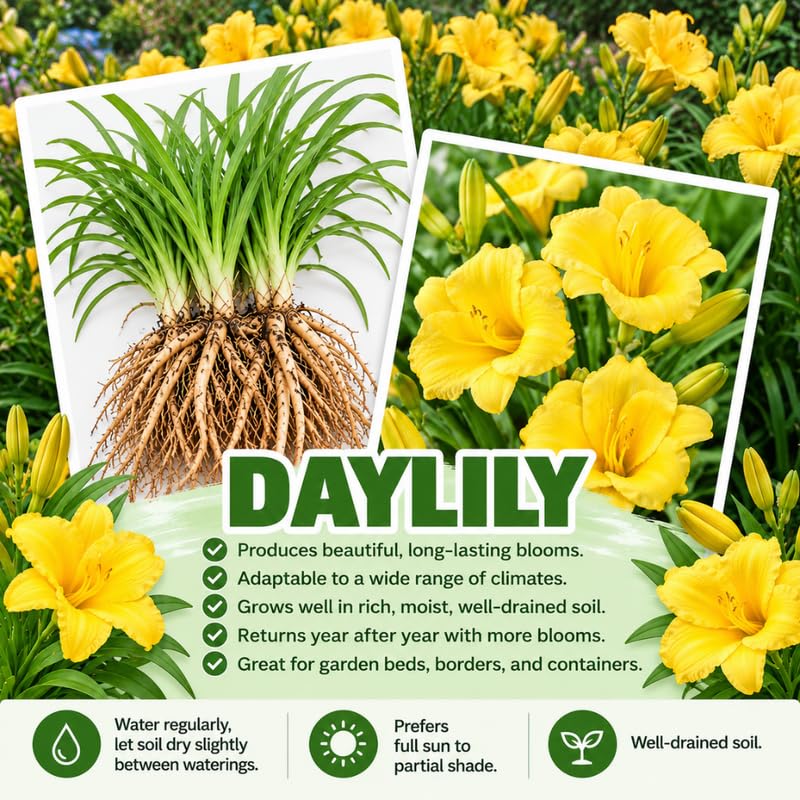 6 Yellow Daylily Live Plants, Perennial Lily Flowers