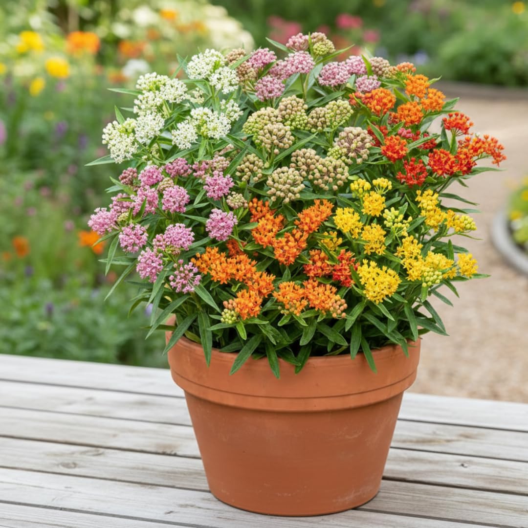Set of 2 Live Milkweed Plants, Perennial Butterfly Milkweed Plants, Asclepias Tuberosa Plant, 5-8 Inch Tall for Indoor or Outdoor Planting, No Pot(Random Color Milkweed)