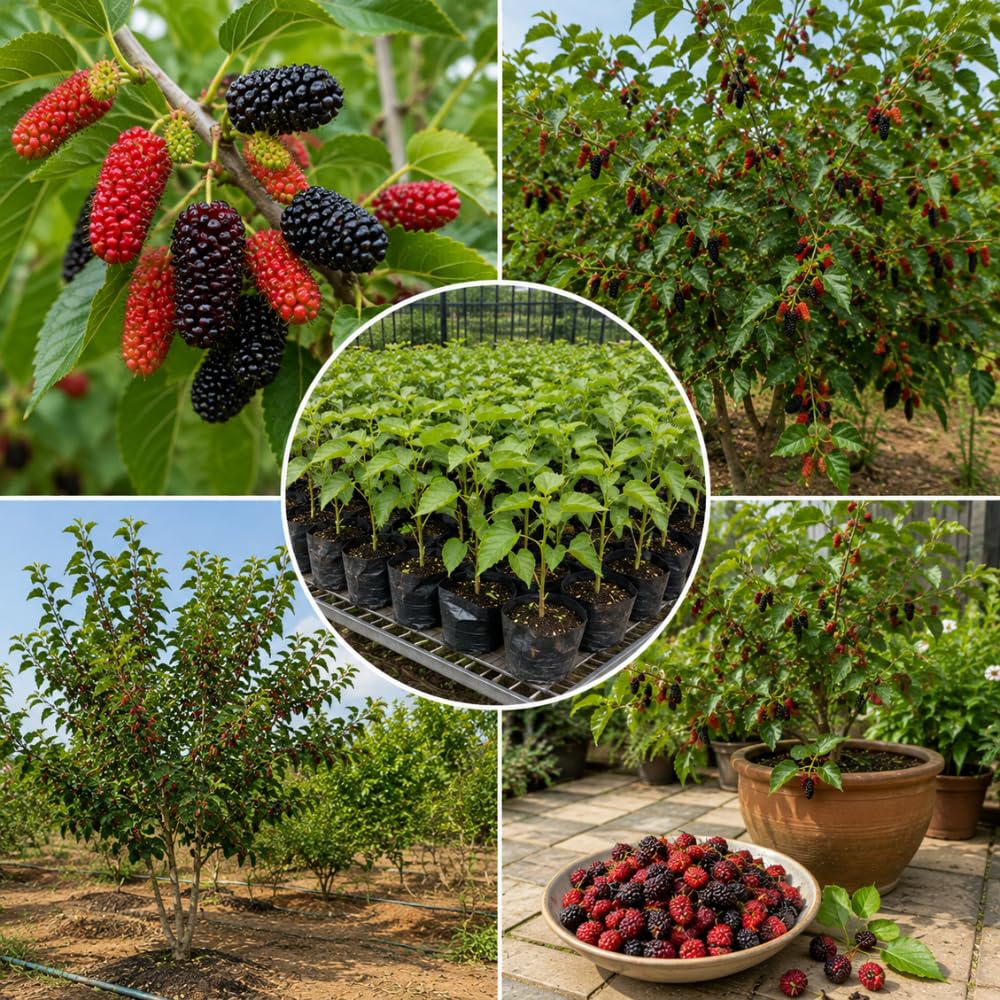 Red Mulberry Tree Live Plant, Sweet Berry Fruit Tree for Garden, 4-7" Tall