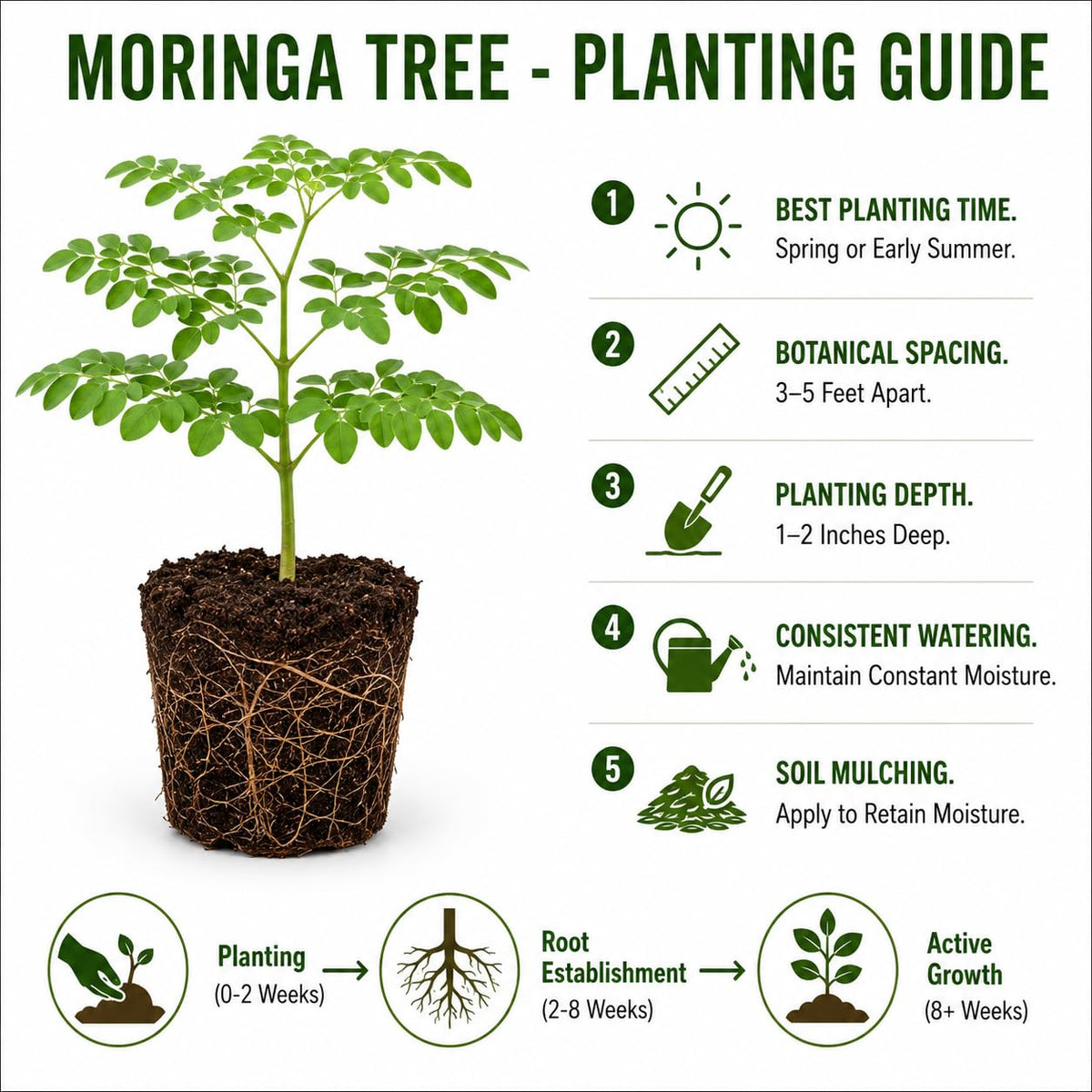 Moringa Tree in 1 Gal Pot, 2-3 Feet Tall, Hardy Moringa Oleifera Tropical Tree for Container, Patio and Backyard, Drumstick Horseradish Trees for Planting, No CA