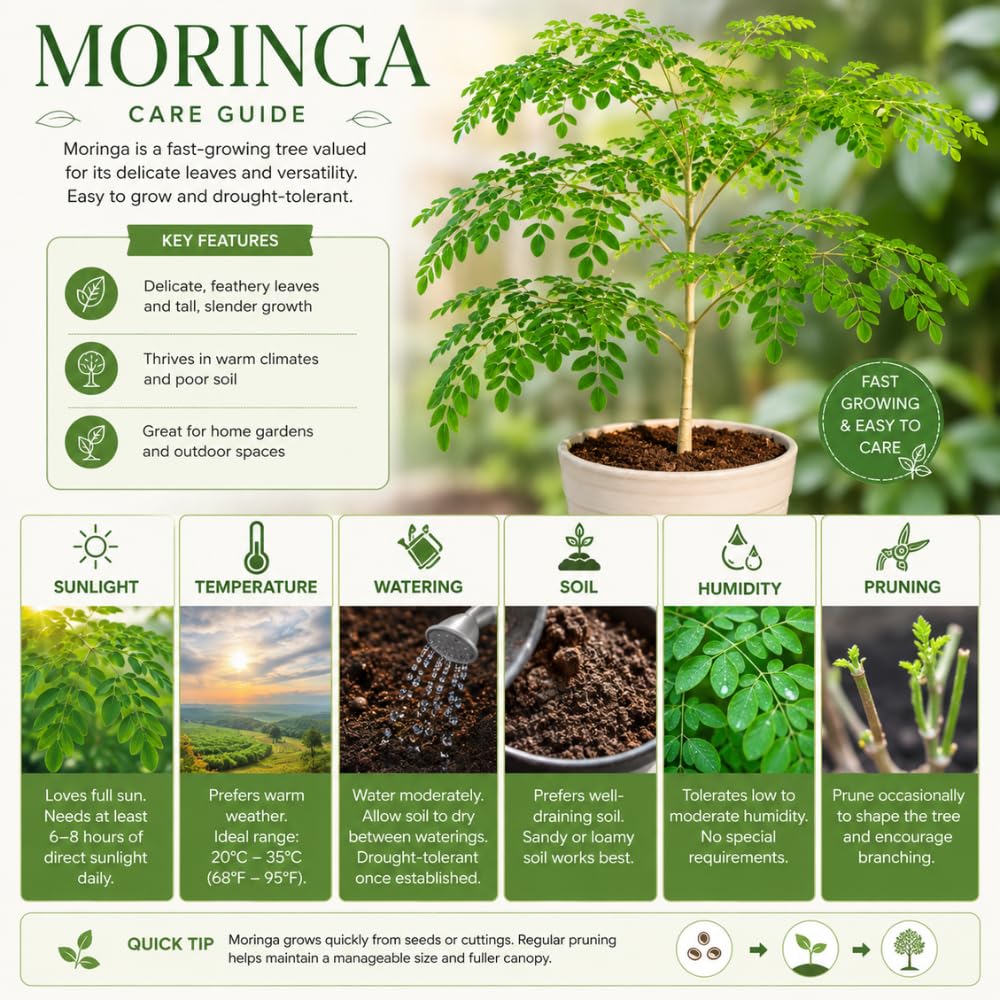 Moringa Oleifera Tree, Moringa Plant Live in 1 Gallon Pot, 1-2 Ft Tall, Well Rooted Drumstick Tree for Outdoor Growing, No Ship to CA