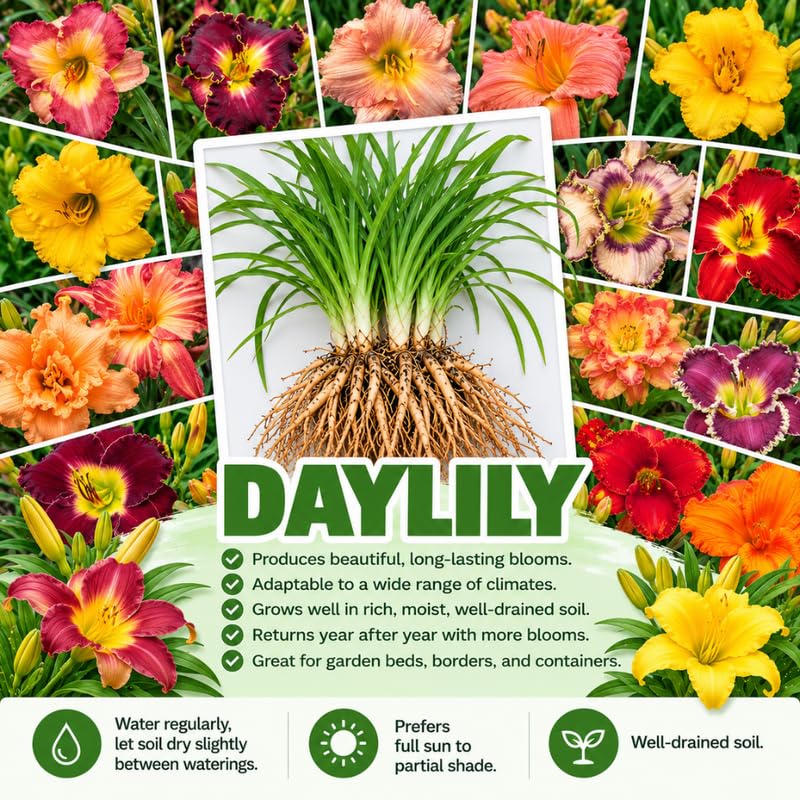 2 Multicolor Daylily Live Plants, Perennial Lily Flowers