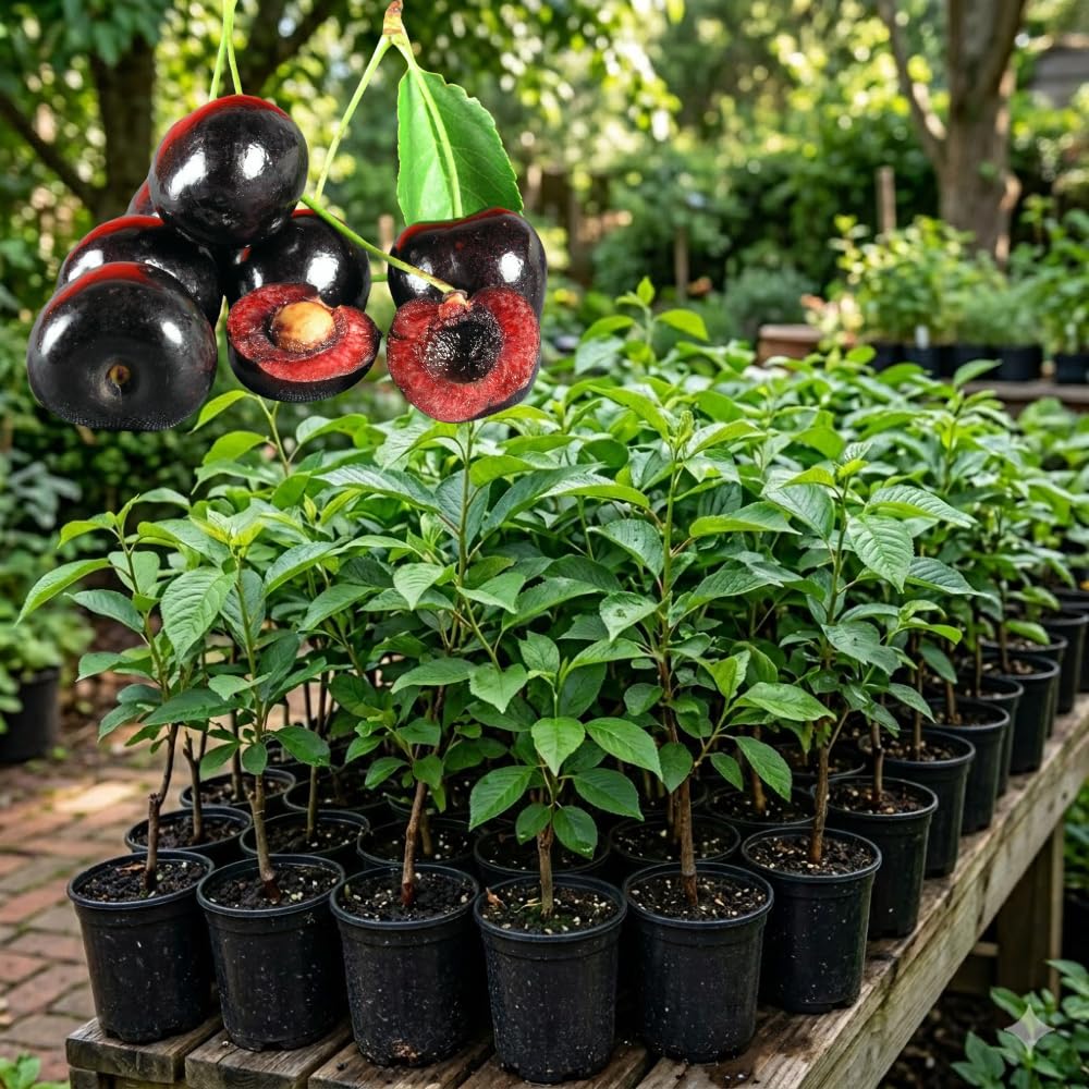 Cherry Trees Live Plants, Cold Hardy and Sweet Cherry Tree in 3 Gallon Pot, 2 to 3 Feet Tall, Cherries Fruit Plant for Outdoor Garden, No Ship to CA (Black)