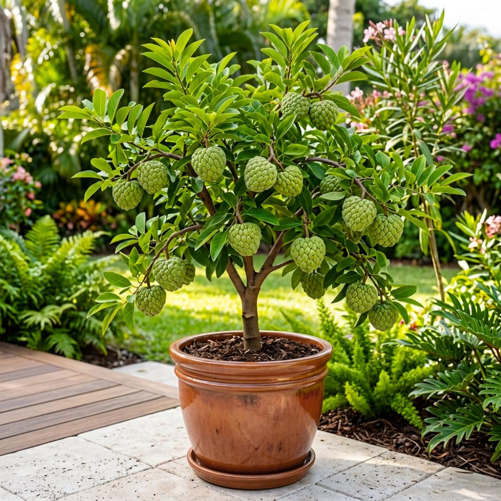 Sugar Apple Tree Live Plant, Sugar Apple Plant, 2-3 Feet Tall, Fragrant Tropical Fruit for Patio and Outdoor Garden, No Ship to CA