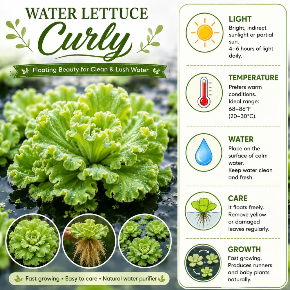 Curly Water Lettuce Live Plant, Aquatic Plants, Indoor Outdoor Houseplant