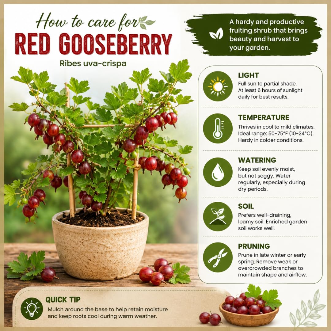 Red Gooseberry Live Plant, Berry Plant, 5-7 Inch Tall