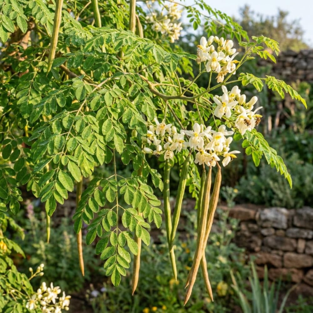 Moringa Tree Live Plant in 1 Gallon Pot, 2 Feet Tall Tropical Plant, Fast Growing Indoor Outdoor Trees, Moringa Tree for Container, Patio and Backyard Garden, No Ship to CA