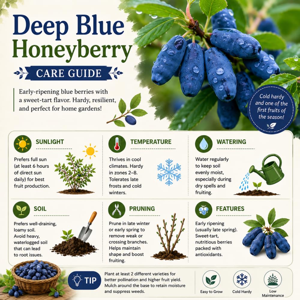 Blue Purple Honeyberry Plant Live, Haskap Berry Fruit Tree, 4-6 Inch Tall