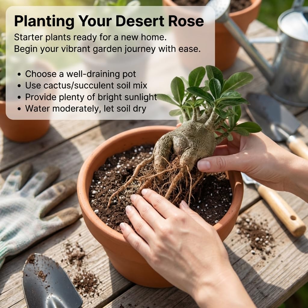 3 Mixed Desert Rose Plants Live, Live Adenium Obesum Succulents 4-6 Inches, Containers or Patio Growing