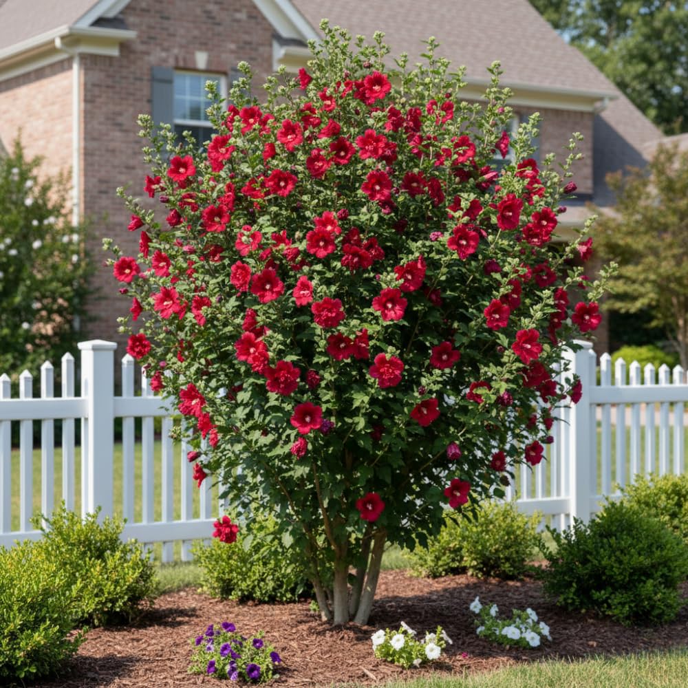 Red Althea Rose of Sharon Plants Live Trees Seedlings, 1 Year Old 6-12 Inches Tall, Winter Hardy, Flowering Shrubs for Outdoor Planting, Multicolor on One Plant