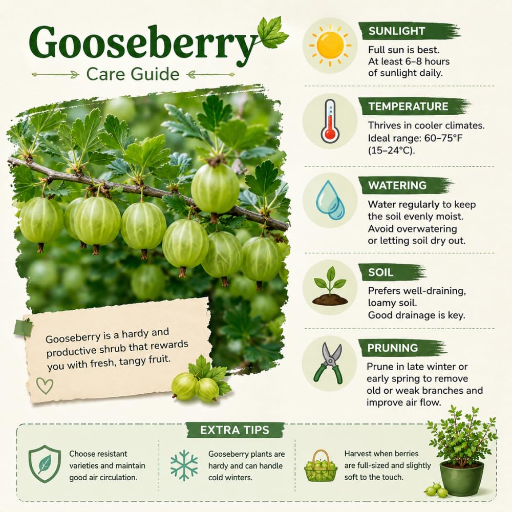 Sweet Gooseberry Plant Live, Edible Gooseberries, 5-8 Inch Tall