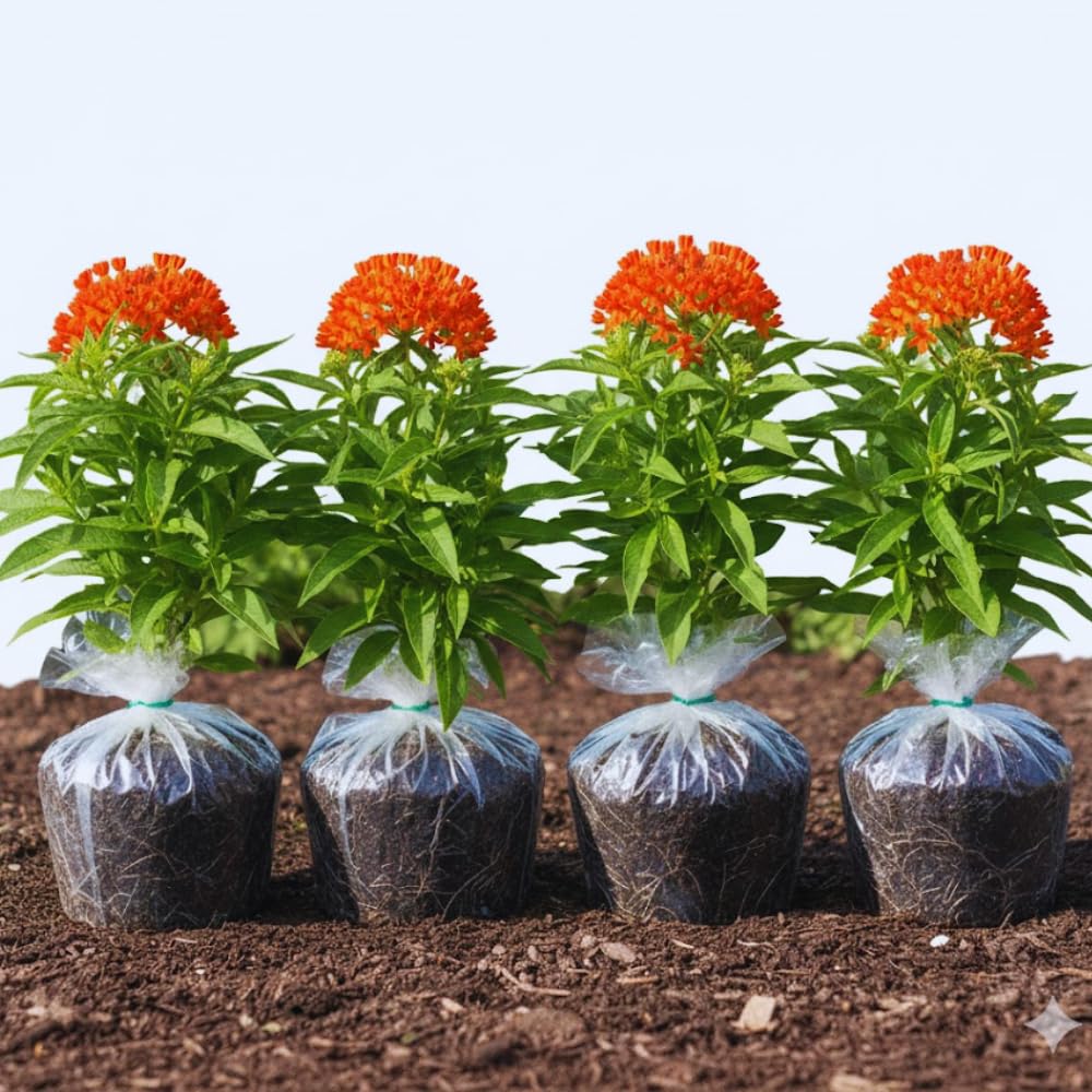 Milkweed Plants Live, 4 Red Milkweed Live Plants, Asclepias Tuberosa Plant from 5 to 9 Inches Long
