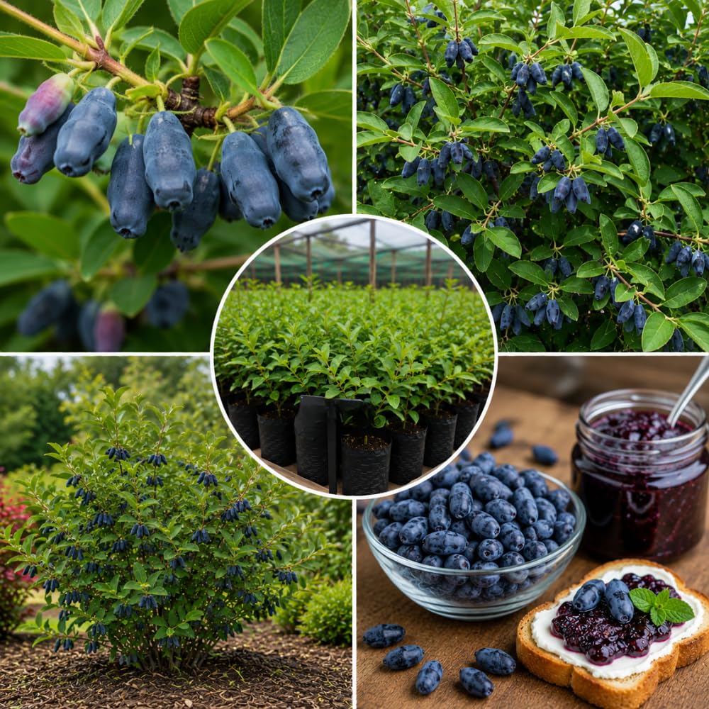 Deep Blue Honeyberry Plant Live, Haskap Berry Fruit Tree, 4-6 Inch Tall