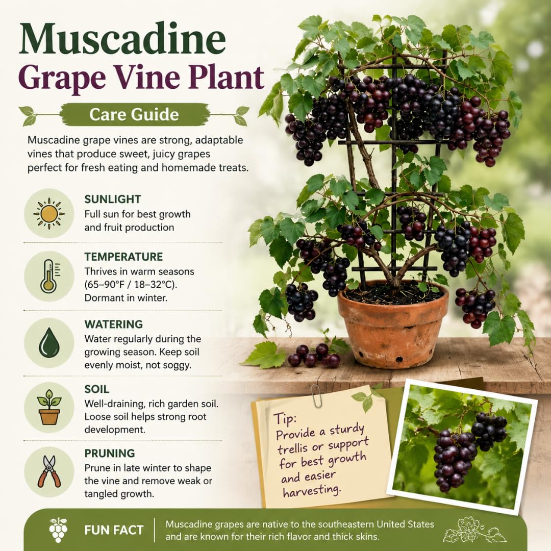 Live Muscadine Grape Vine Plant, Hardy Sweet Fruit Vine, 20–24 Inches Tall in 1 Gallon Pot for Outdoor Garden Growing, No Ship to CA