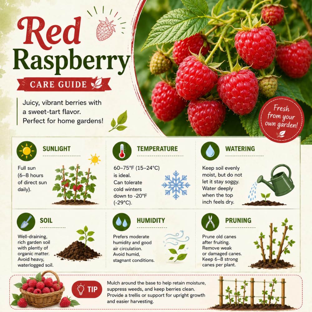 Red Raspberry Plant Live, Sweet Raspberries Fruit Tree, 3-6 Inch Tall