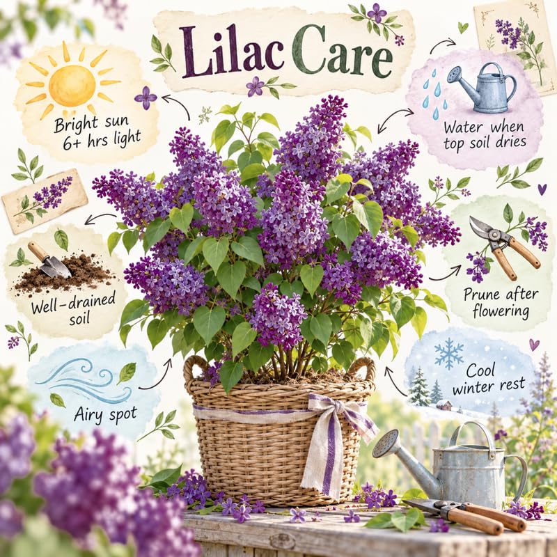Purple White Lilac Live Plant, Syringa Flowering Shrub, 8-12" Tall