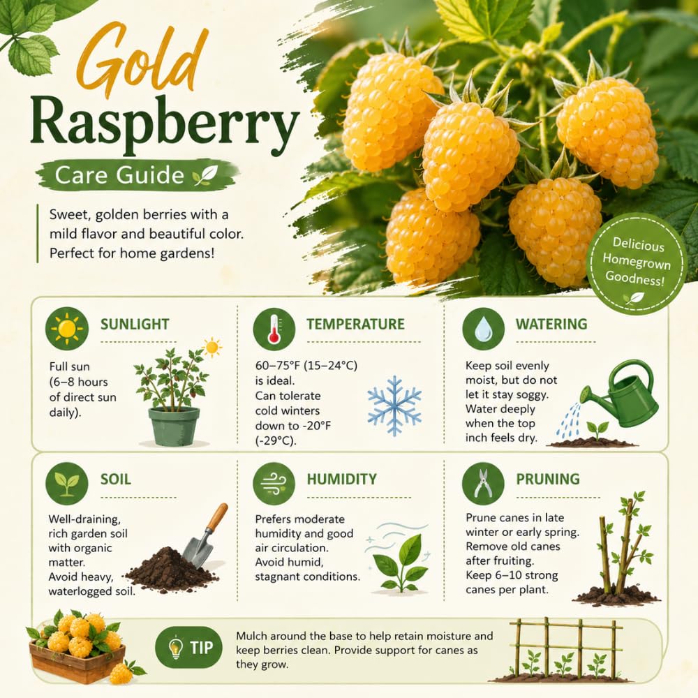 Golden Raspberry Plant Live, Sweet Raspberries Fruit Tree, 3-6 Inch Tall