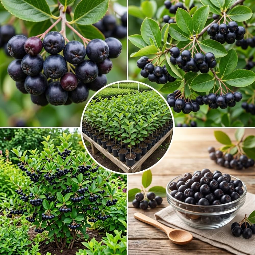 Set of 2 Chokeberry Bare Root Plants, Black Chokeberry Tree, 16 Inches Tall, 2–3 Year Old Fruit Bush, Hardy Shrubs for Outdoor Growing