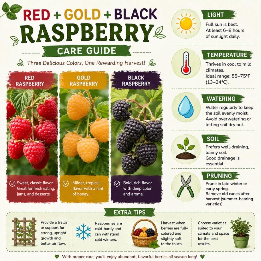 Gold Raspberry Live Plant, Berry Bush Plant, 5-8 Inch Tall