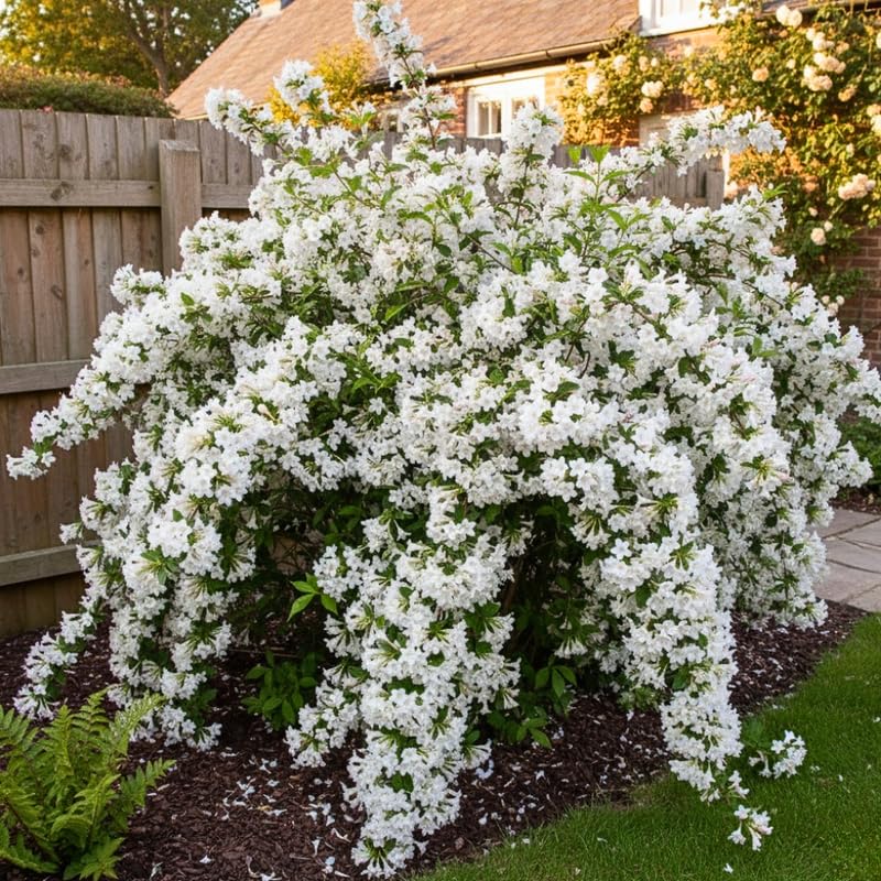 White Weigela Live Plant, Spring Blooming Shrub in 4” Pot, Hardy Perennial Flowering Bush for Garden Borders, Cold Hardy, Dormant in Winter