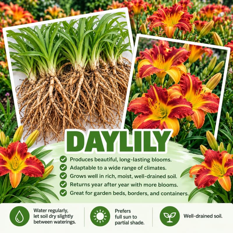 1 Daylily Plant Live Bare Root, Orange Yellow Lily Flowers