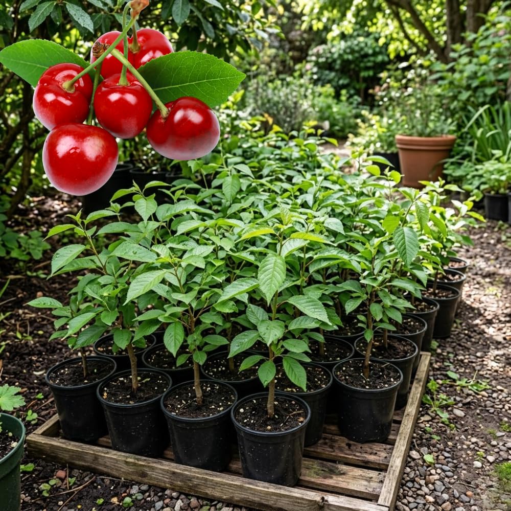 Cherry Trees Live Plants, Cold Hardy and Sweet Cherry Tree in 3 Gallon Pot, 2 to 3 Feet Tall, Cherries Fruit Plant for Outdoor Garden, No Ship to CA (Bright Red)