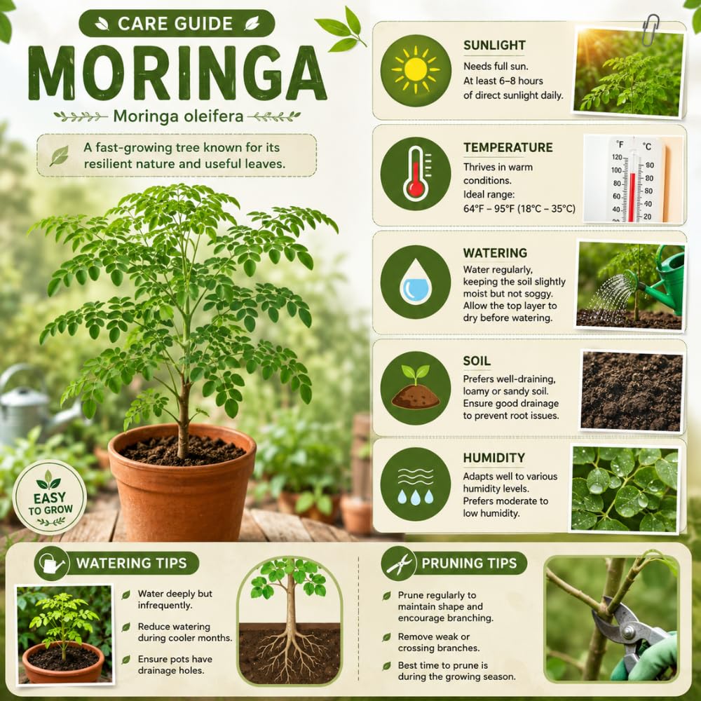 Moringa Tree Plant Live, 1-2 Years Old Moringa Oleifera Plant, Fast Growing Drumstick Tree for Outdoor Planting, 1-2 Feet Tall in 1 Gallon Pot, No Ship to CA
