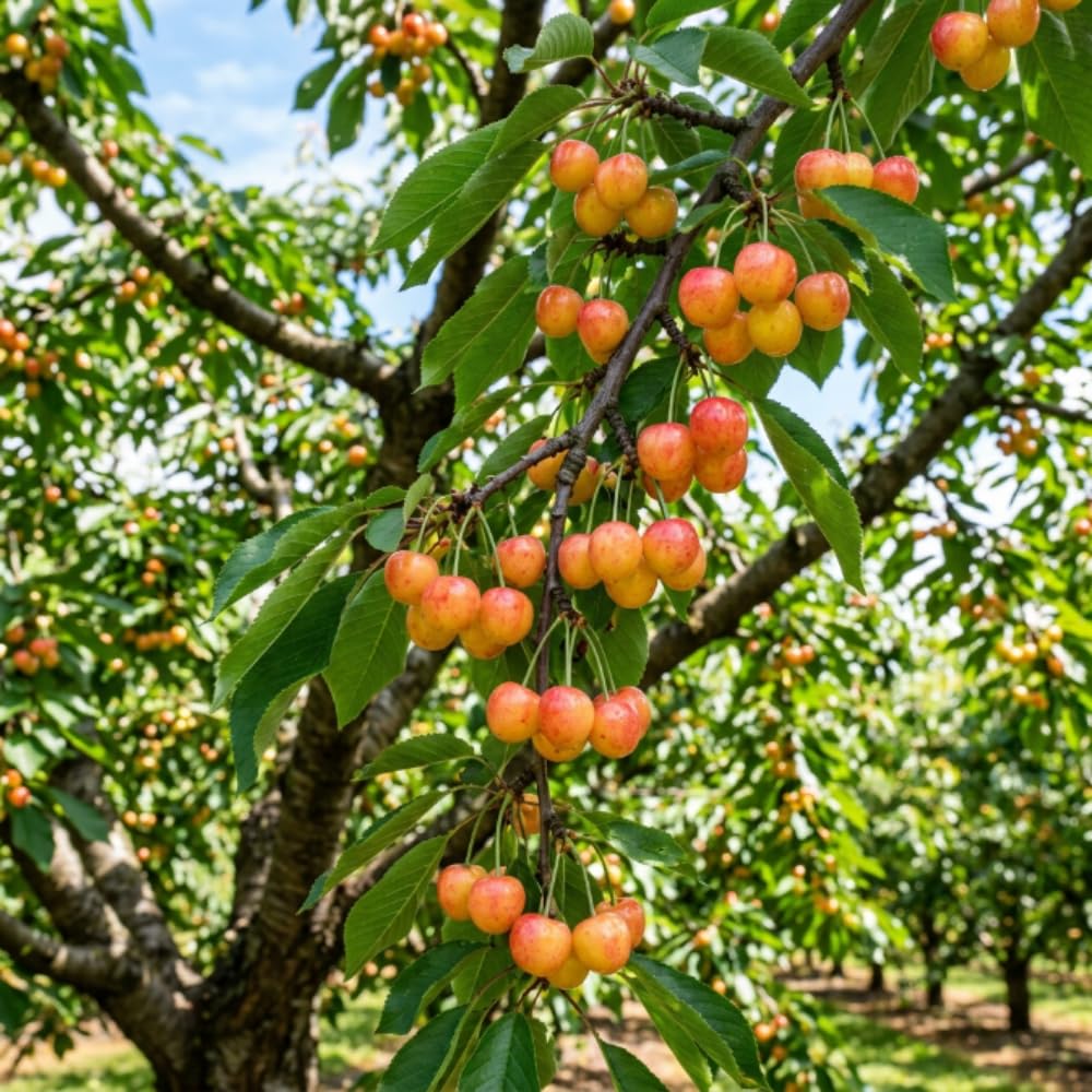 Rainier Cherry Trees Live Plants, Golden Red Cherry Black Cherry Tree, Well Rooted in 3 Gallon Pot, 3-4 Feet Tall, Hardy Cherries Fruit Tree Live Plant for Outdoor Garden, No Ship to CA