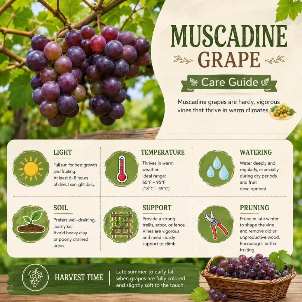 Muscadine Grape Vines Live Plants in 1 Gallon Pot, 20-24 Inches Tall, Sweet Fruit Vine for Outdoor Garden, Fast Growing Climbing Grape Vine, No Ship to CA