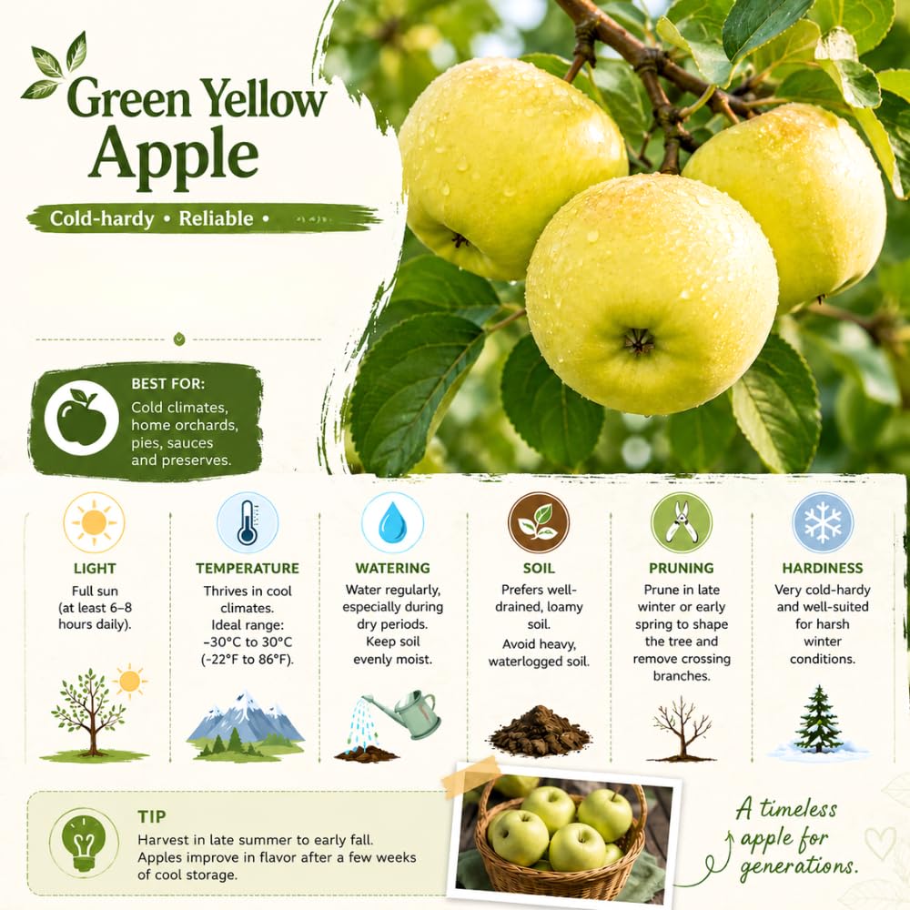 Green Yellow Apple Tree Live Plant, Edible Fruit Tree, 6-10 Inch Tall