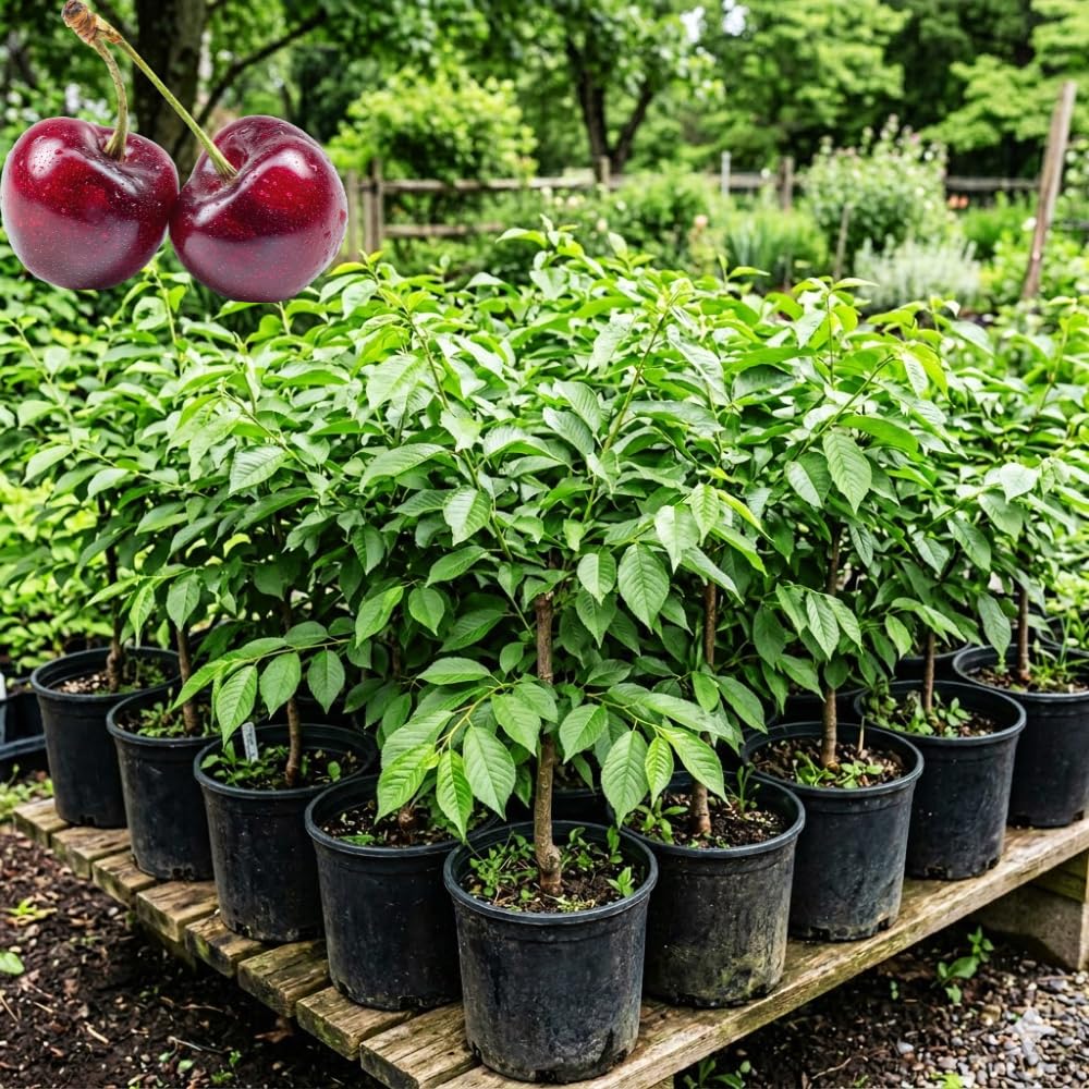 Cherry Trees Live Plants, Cold Hardy and Sweet Cherry Tree in 3 Gallon Pot, 2 to 3 Feet Tall, Cherries Fruit Plant for Outdoor Garden, No Ship to CA (Deep Red)