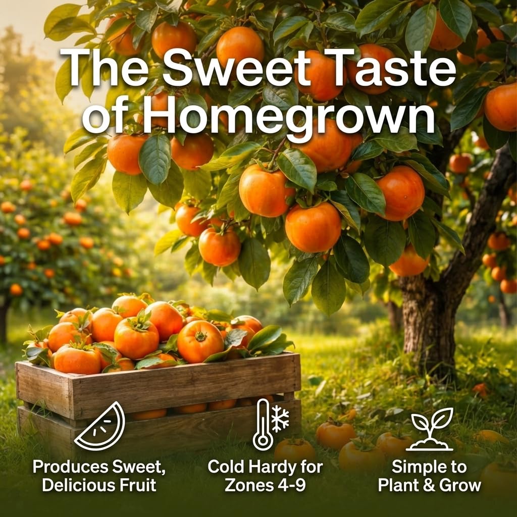 Persimmon Tree Plant Live in Quart Pot, Sweet Persimmon Tree Well Rooted 6-12 Inches, Hardy Fruit Tree for Planting, Winter Dormant