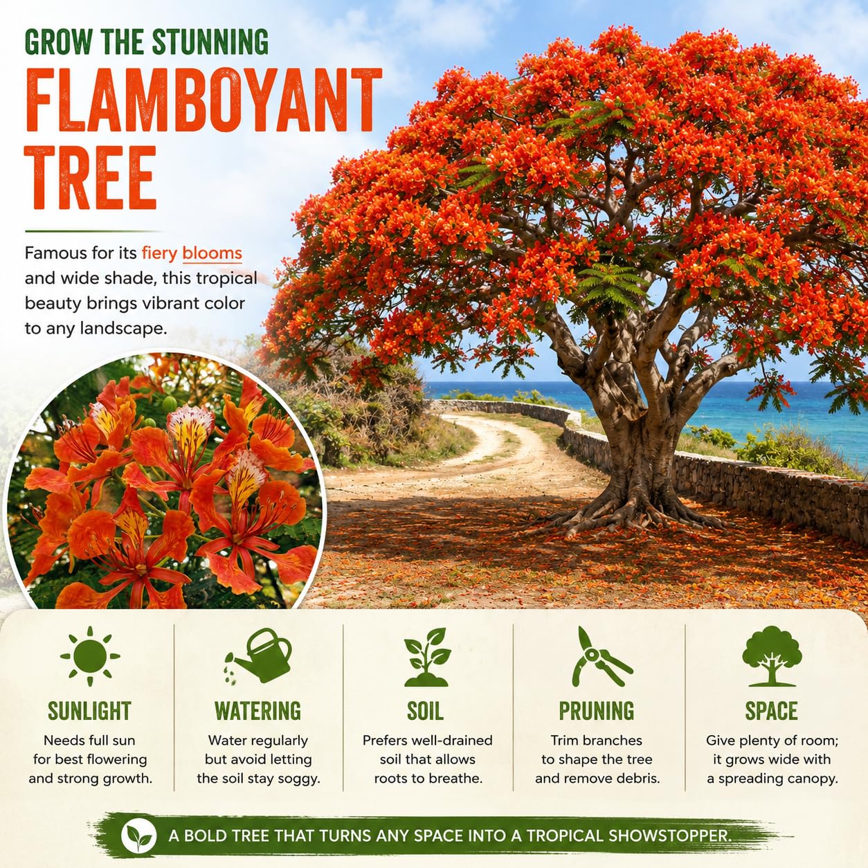 Royal Poinciana Flamboyant Tree 3 Ft Tall in 1 Gal Pot, Live Tropical Flowering Tree for Patio, Container and Backyard Planting, Fast Growing Shade Tree, No CA