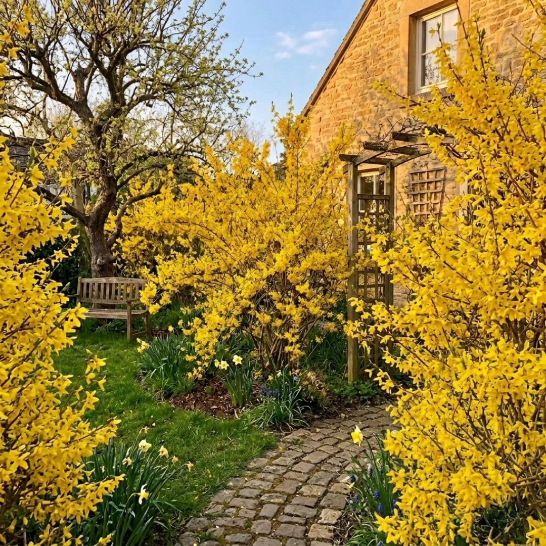 Forsythia Flowering Bush Live Plant in Pot, 6-10" Tall
