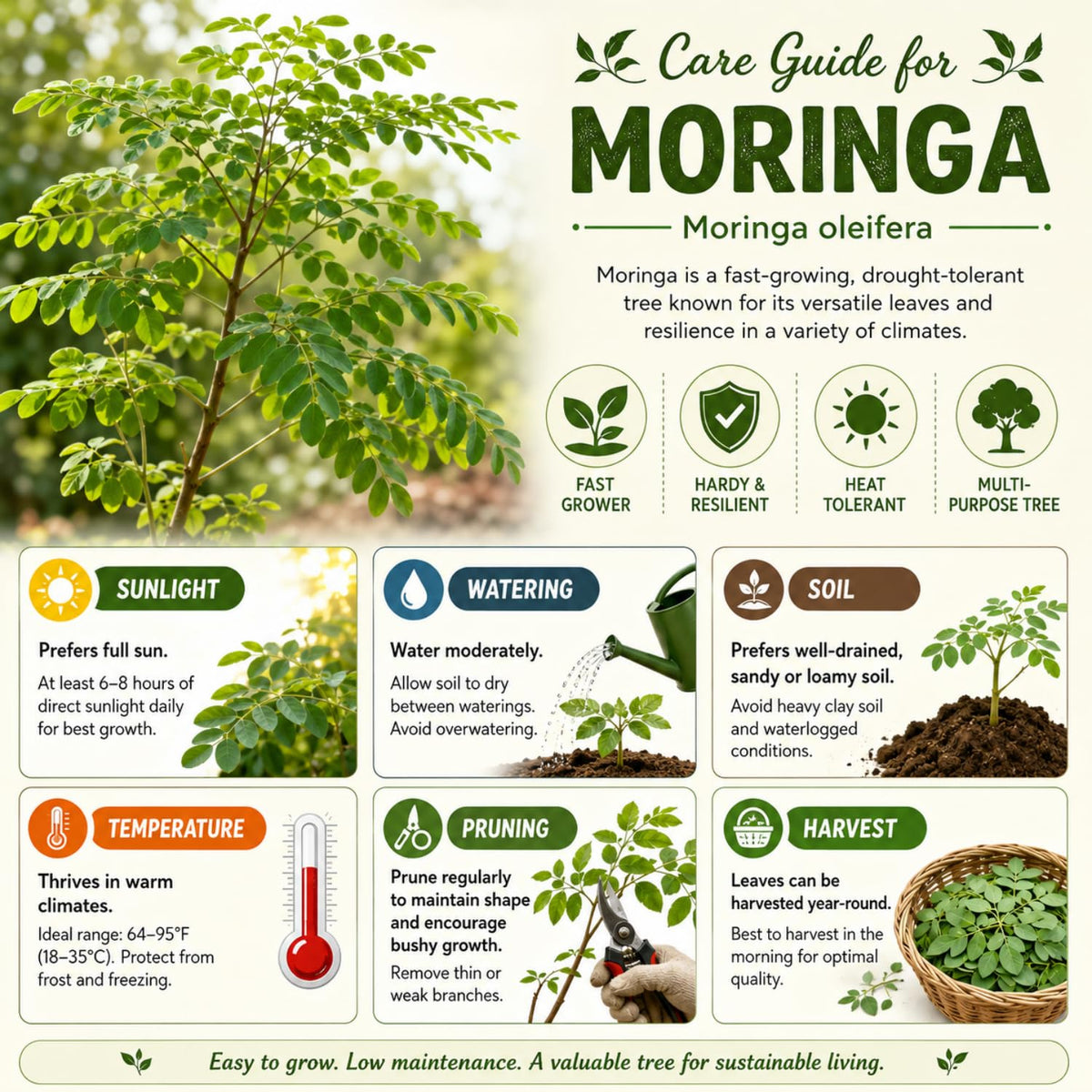 Moringa Tree Plant Live, Moringa Oleifera Drumstick Plant, 1-2 Feet Tall in Gallon Pot, Fast Growing Tree for Home Garden, No Ship to CA
