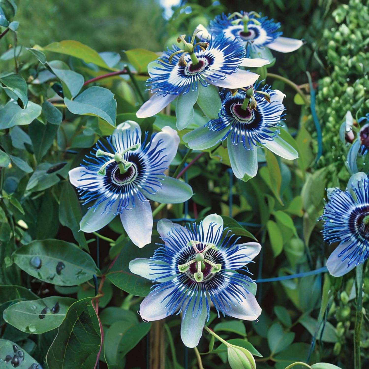 Set 2 Passion Flower Plants Live, Well Rooted Passiflora Flowering Vine 4-7'' Tall, Vibrant Blooms for Garden or Containers (White Blue)