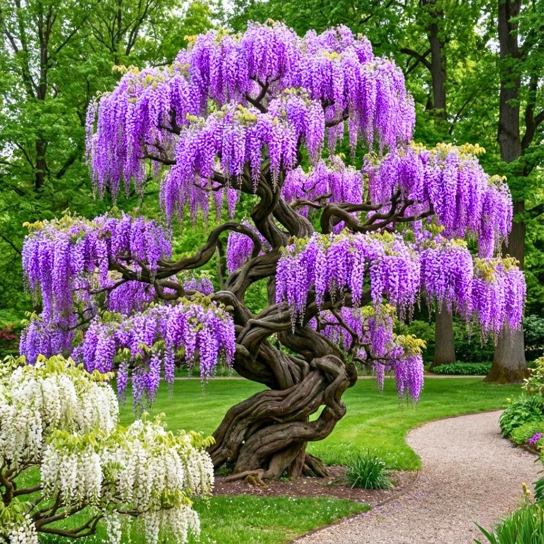 Wisteria Live Plant Seedling Tree in Pot, Dormant, Well-Rooted, 6-12" in Tall, Cold Hardy, Purple Blue Wistera