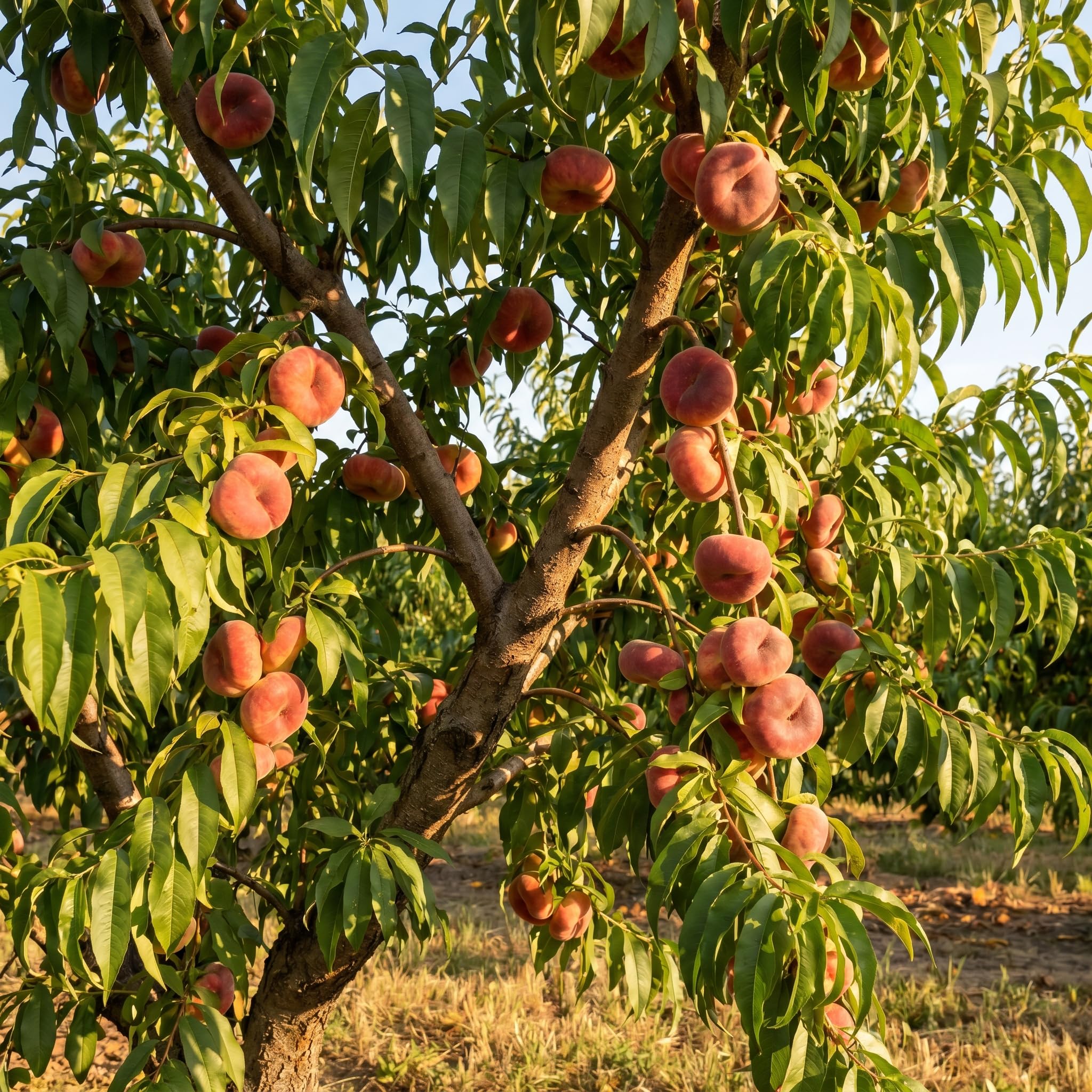Hardy Donut Peach Tree in 3 Gallon Pot, 2 Years Old Sweet Peach Tree Grafted, Ready to Bear Fruits, 3-4 Ft Tall, No Ship to CA