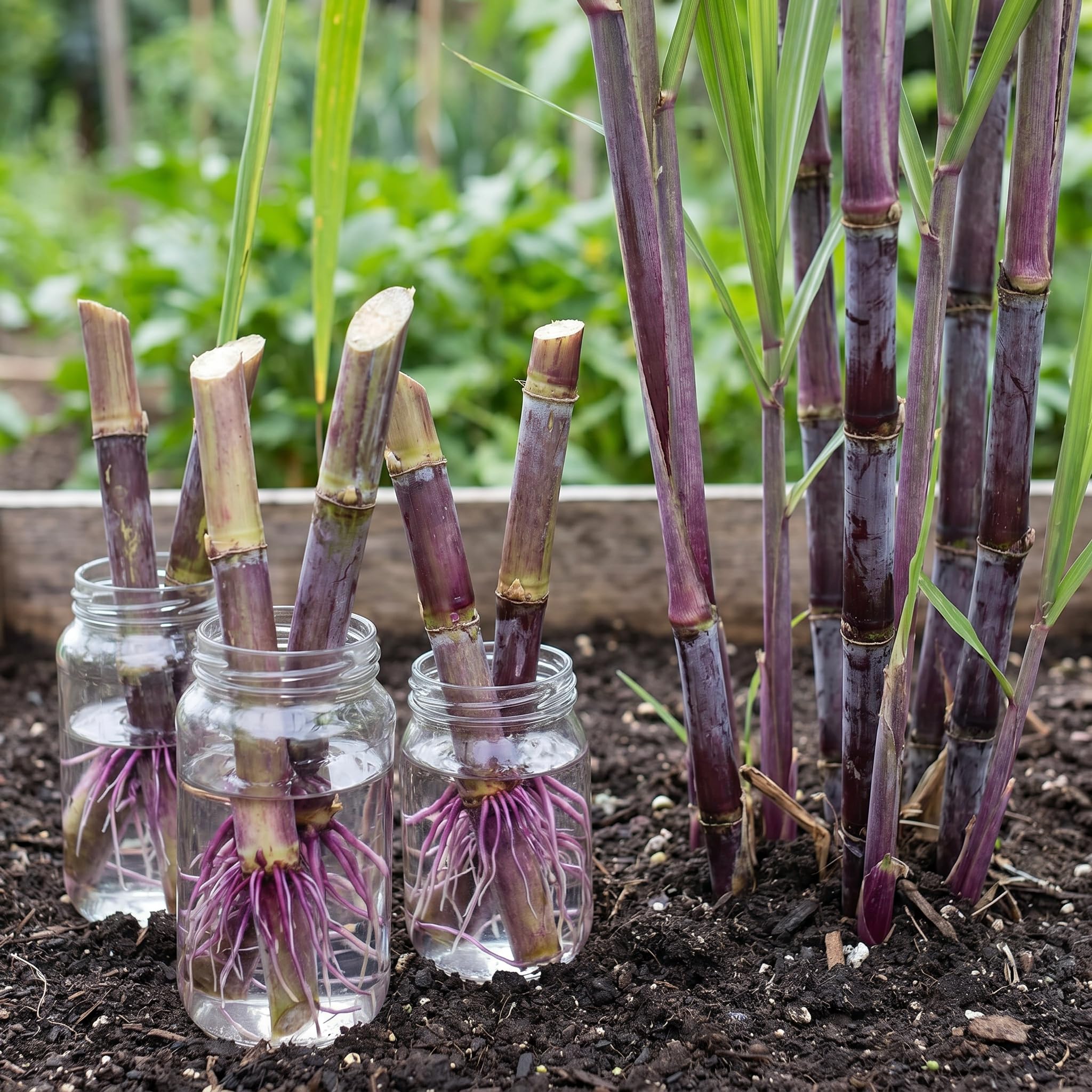 Purple Sugarcane Plant in 6" Pot, Ornamental Sugar Cane Clumps for Garden, Patio and Containers, Hardy Outdoor Plant, No CA