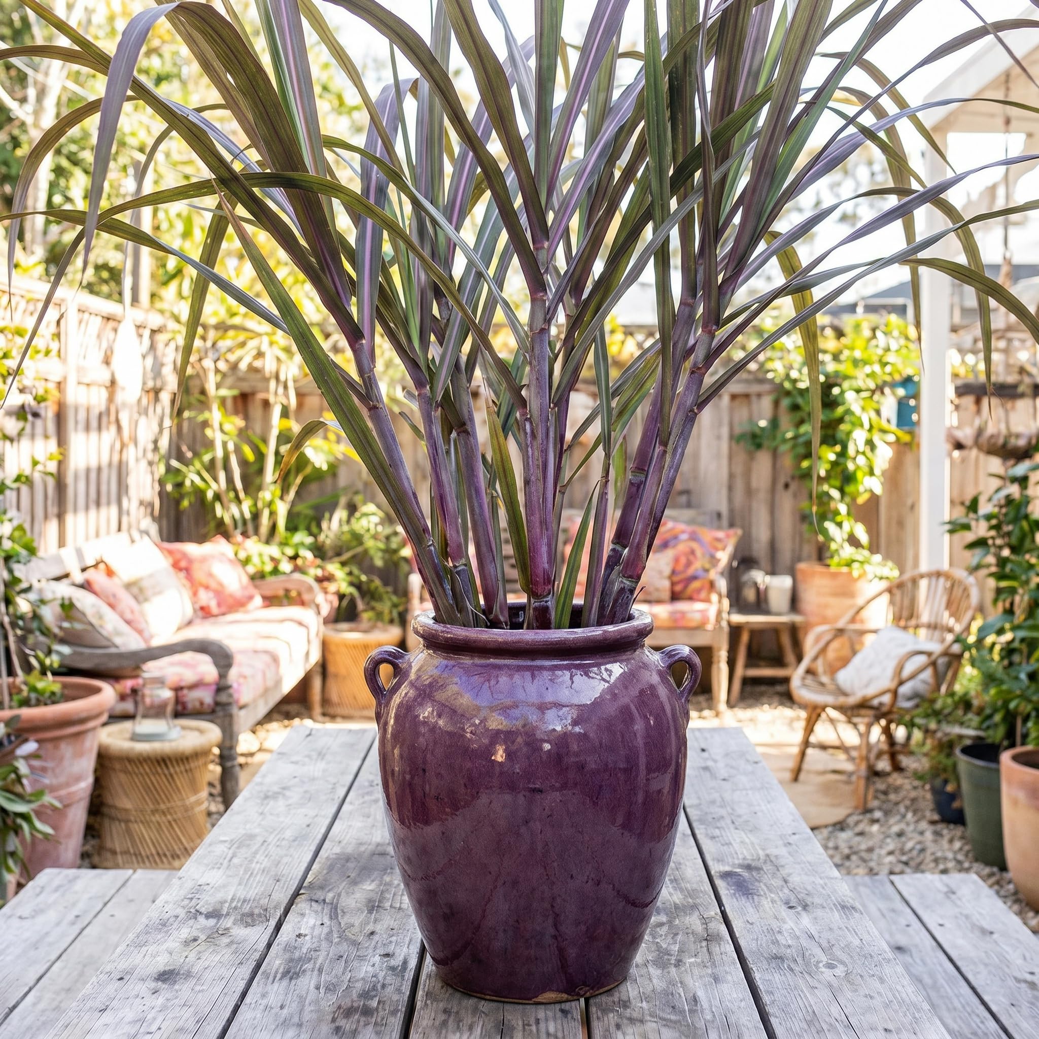 Purple Sugarcane Plant Live in 6 Inch Pot, 3-4 Sugar Cane Plants, Sweet Hardy Ornamental Plants for Garden, Patio and Container Planting, No CA