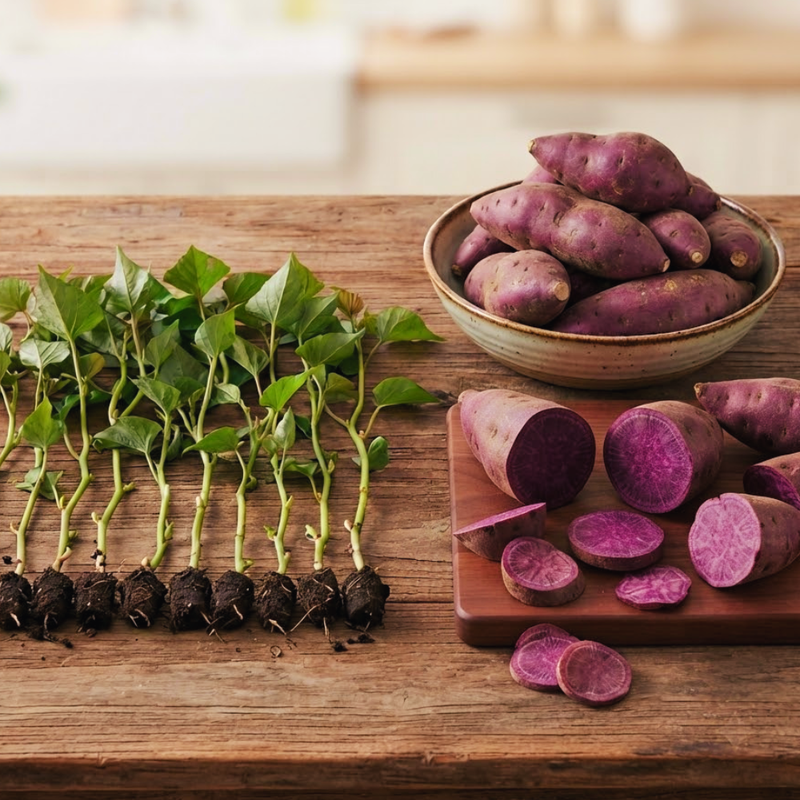10 Purple Sweet Potato Slips for Planting, Sweet Potato Cuttings Vegetable Vines for Home Garden, 4–6 Inches