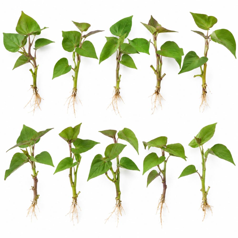 Set of 10 Okinawa Purple Potato Slips, Live Sweet Potato Vine Starts